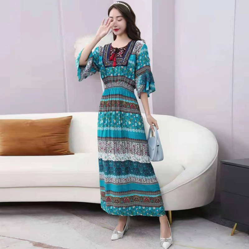 【ชุดเดรสกระโปรงแฟชั่นพิมพ์ลาย】ใส่สบาย ระบายอากาศ   รูปแบบที่สวยงาม นุ่มน่าสัมผัส นุ่มและเป็นมิตรกับผิวหนัง สวมใส่สบาย เป็นอิสระ
